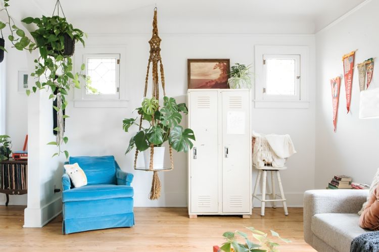 Use a Large Macrame Plant Hanger to Create a Statement Piece in the Living Room.-Boho Plant Decor